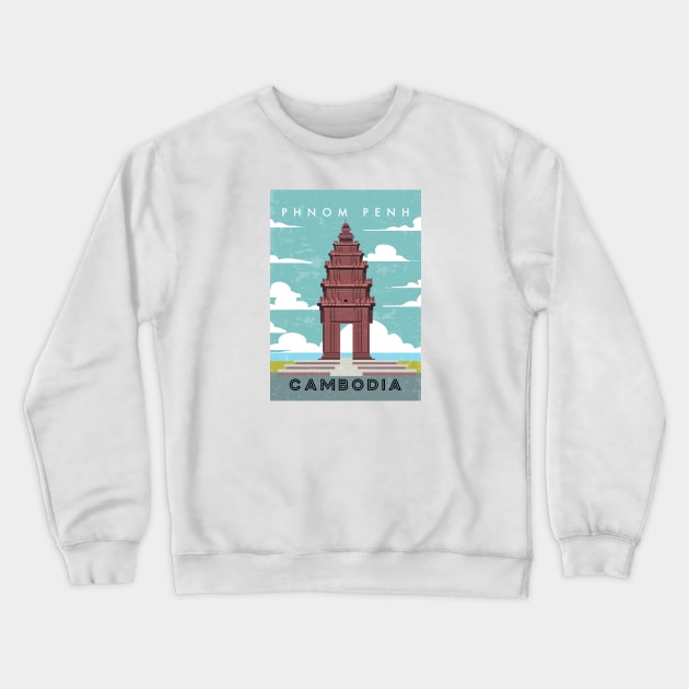 Phnom penh, Cambodia. Retro travel poster Crewneck Sweatshirt by GreekTavern